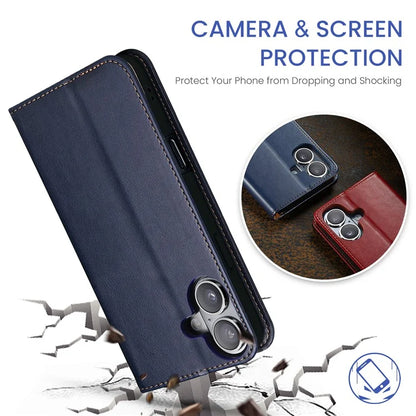 FIERRE SHANN For iPhone 16 Plus Case PU Leather Flip Stand Wallet Phone Cover