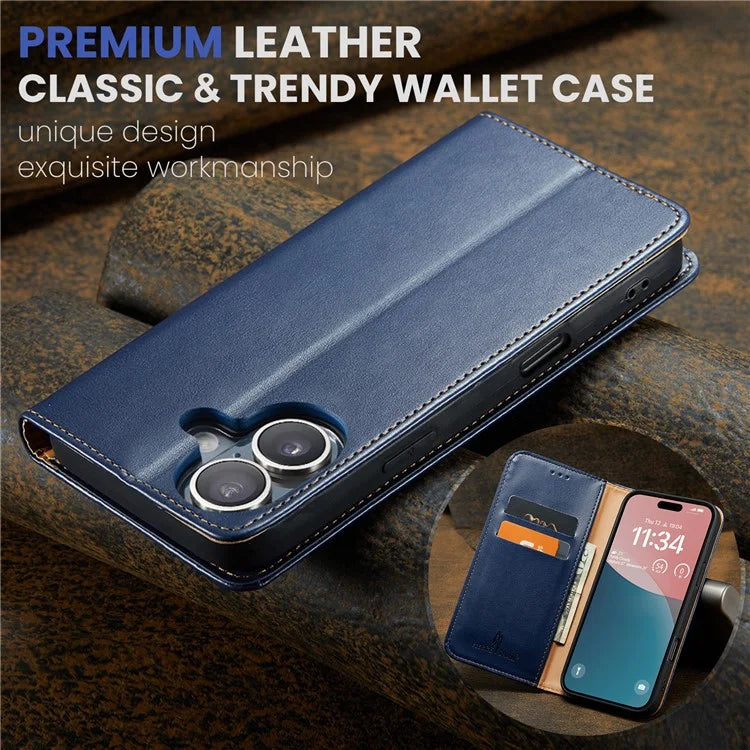 FIERRE SHANN For iPhone 16 Plus Case PU Leather Flip Stand Wallet Phone Cover