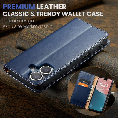 FIERRE SHANN For iPhone 16 Plus Case PU Leather Flip Stand Wallet Phone Cover
