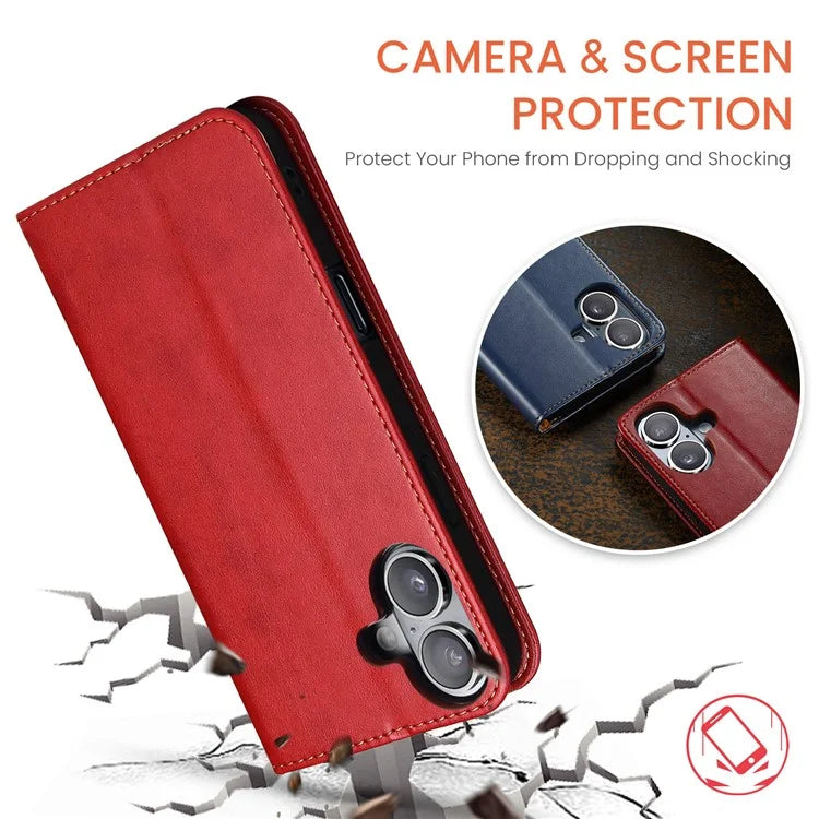 FIERRE SHANN For iPhone 16 Plus Case PU Leather Flip Stand Wallet Phone Cover