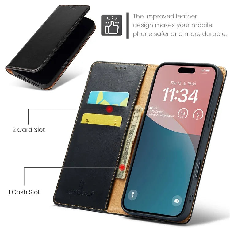 FIERRE SHANN For iPhone 16 Case PU Leather Flip Stand Wallet Phone Cover