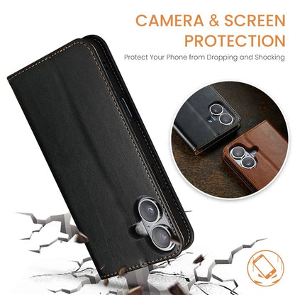 FIERRE SHANN For iPhone 16 Case PU Leather Flip Stand Wallet Phone Cover