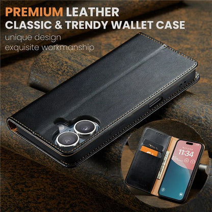 FIERRE SHANN For iPhone 16 Case PU Leather Flip Stand Wallet Phone Cover