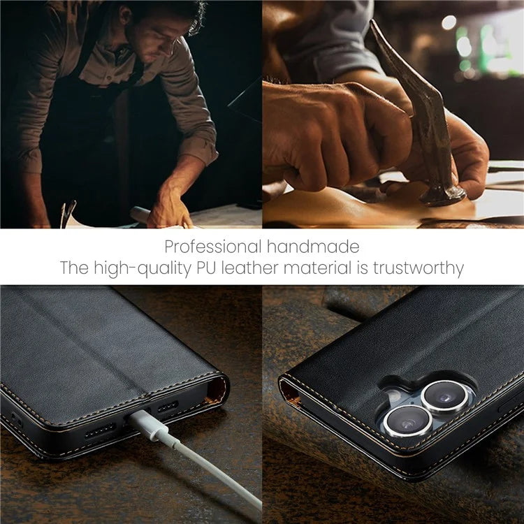 FIERRE SHANN For iPhone 16 Case PU Leather Flip Stand Wallet Phone Cover