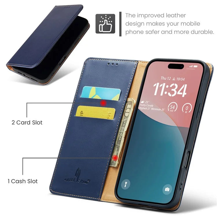 FIERRE SHANN For iPhone 16 Case PU Leather Flip Stand Wallet Phone Cover