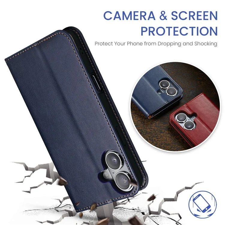 FIERRE SHANN For iPhone 16 Case PU Leather Flip Stand Wallet Phone Cover
