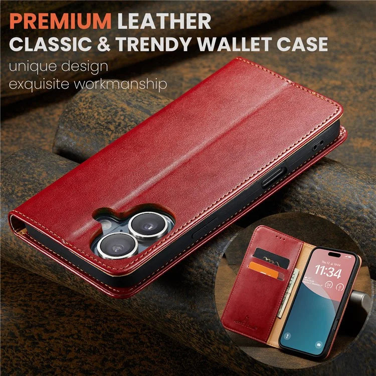 FIERRE SHANN For iPhone 16 Case PU Leather Flip Stand Wallet Phone Cover
