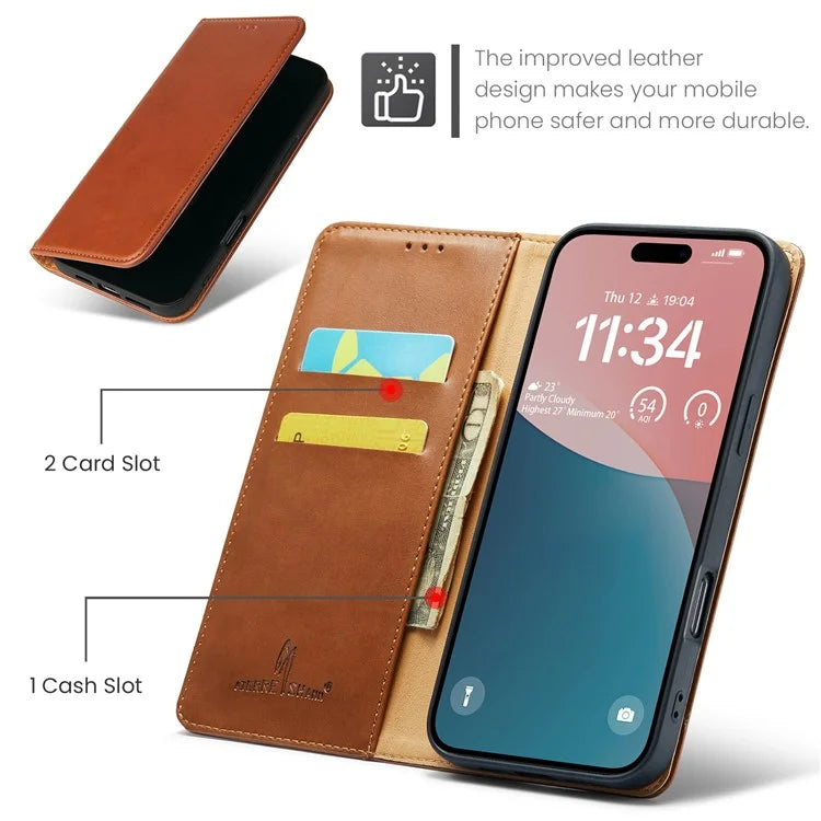 FIERRE SHANN For iPhone 16 Case PU Leather Flip Stand Wallet Phone Cover