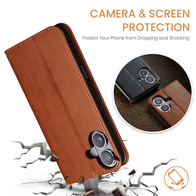 FIERRE SHANN For iPhone 16 Case PU Leather Flip Stand Wallet Phone Cover