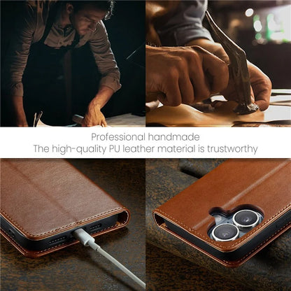 FIERRE SHANN For iPhone 16 Case PU Leather Flip Stand Wallet Phone Cover