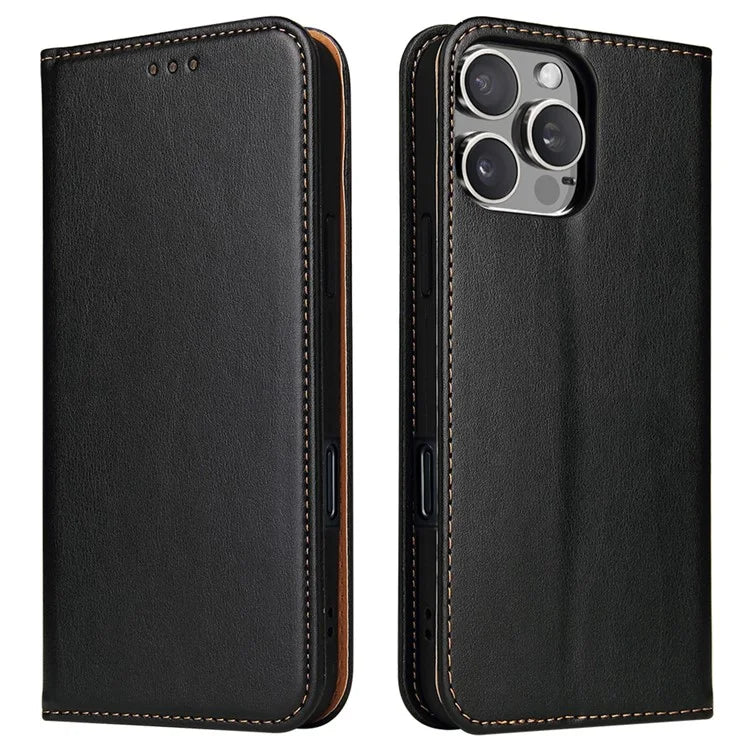 FIERRE SHANN For iPhone 16 Pro Case PU Leather Flip Stand Wallet Phone Cover