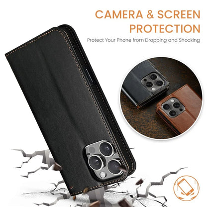 FIERRE SHANN For iPhone 16 Pro Case PU Leather Flip Stand Wallet Phone Cover