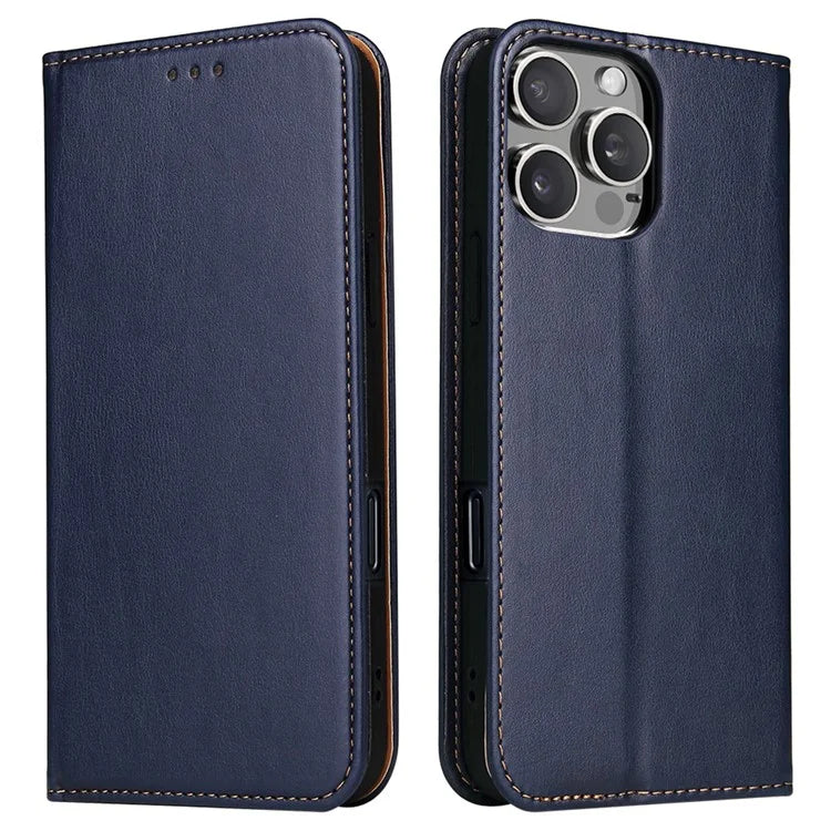FIERRE SHANN For iPhone 16 Pro Case PU Leather Flip Stand Wallet Phone Cover