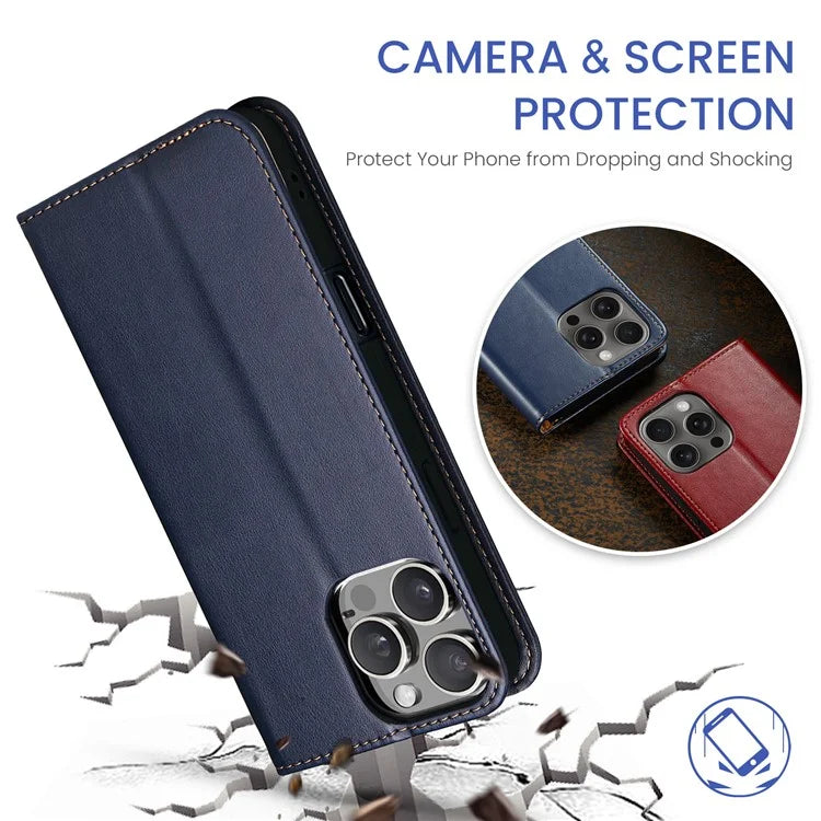 FIERRE SHANN For iPhone 16 Pro Case PU Leather Flip Stand Wallet Phone Cover