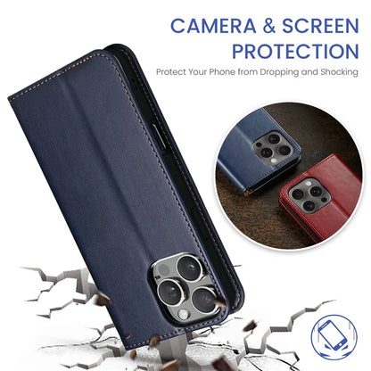 FIERRE SHANN For iPhone 16 Pro Case PU Leather Flip Stand Wallet Phone Cover