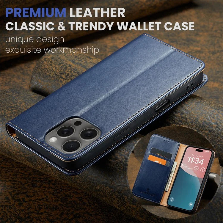 FIERRE SHANN For iPhone 16 Pro Case PU Leather Flip Stand Wallet Phone Cover