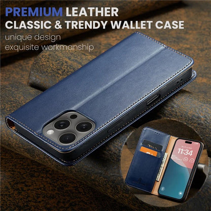 FIERRE SHANN For iPhone 16 Pro Case PU Leather Flip Stand Wallet Phone Cover