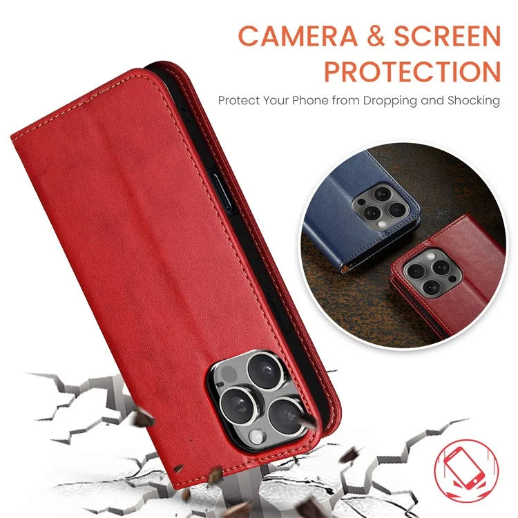 FIERRE SHANN For iPhone 16 Pro Case PU Leather Flip Stand Wallet Phone Cover