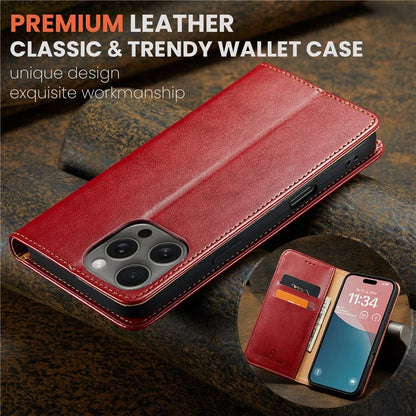 FIERRE SHANN For iPhone 16 Pro Case PU Leather Flip Stand Wallet Phone Cover