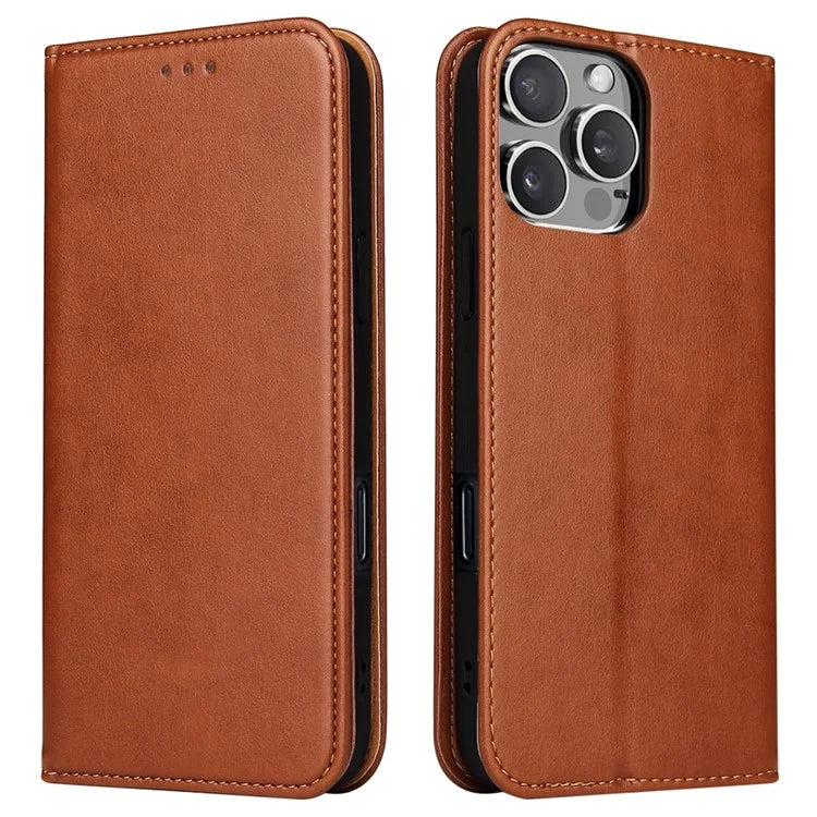 FIERRE SHANN For iPhone 16 Pro Case PU Leather Flip Stand Wallet Phone Cover