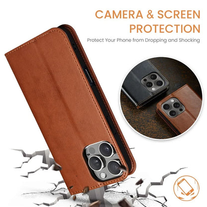 FIERRE SHANN For iPhone 16 Pro Case PU Leather Flip Stand Wallet Phone Cover