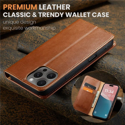 FIERRE SHANN For iPhone 16 Pro Case PU Leather Flip Stand Wallet Phone Cover