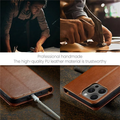 FIERRE SHANN For iPhone 16 Pro Case PU Leather Flip Stand Wallet Phone Cover