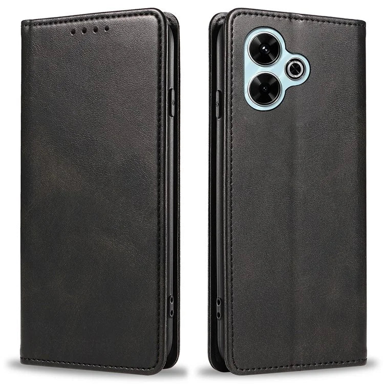 For Xiaomi Poco M6 Plus 5G / Redmi 13 5G / 4G / Note 13R 5G Case Strong Magnetic PU Leather Phone Cover Calf Texture