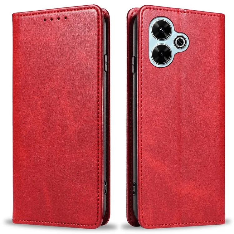 For Xiaomi Poco M6 Plus 5G / Redmi 13 5G / 4G / Note 13R 5G Case Strong Magnetic PU Leather Phone Cover Calf Texture