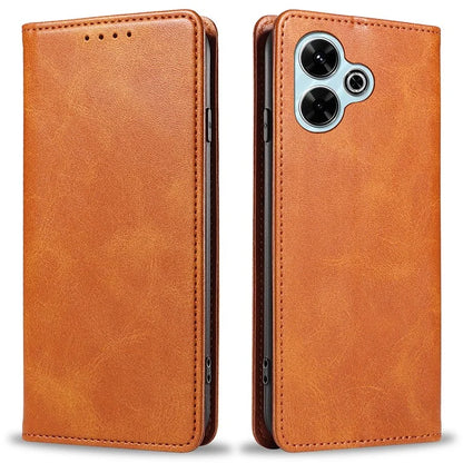 For Xiaomi Poco M6 Plus 5G / Redmi 13 5G / 4G / Note 13R 5G Case Strong Magnetic PU Leather Phone Cover Calf Texture