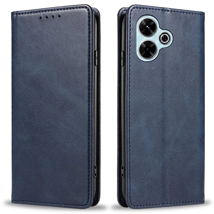 For Xiaomi Poco M6 Plus 5G / Redmi 13 5G / 4G / Note 13R 5G Case Strong Magnetic PU Leather Phone Cover Calf Texture