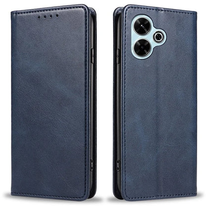 For Xiaomi Poco M6 Plus 5G / Redmi 13 5G / 4G / Note 13R 5G Case Strong Magnetic PU Leather Phone Cover Calf Texture
