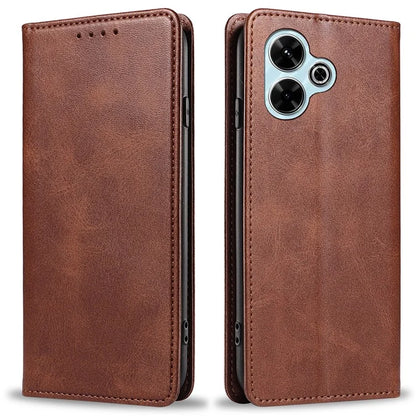 For Xiaomi Poco M6 Plus 5G / Redmi 13 5G / 4G / Note 13R 5G Case Strong Magnetic PU Leather Phone Cover Calf Texture