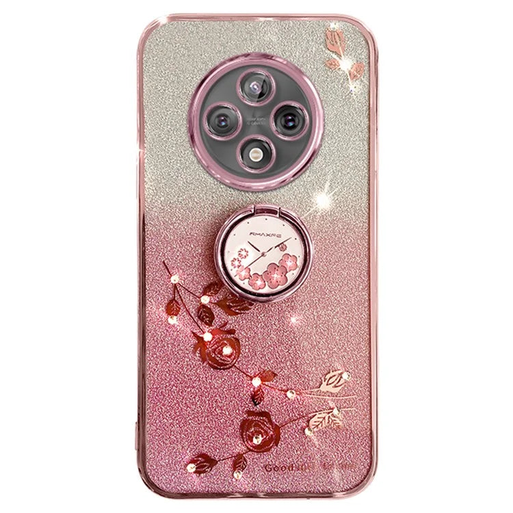 KADEM For Xiaomi Redmi 14C 4G Case Ring Kickstand TPU Flowers Phone Cover Gradient Glitter
