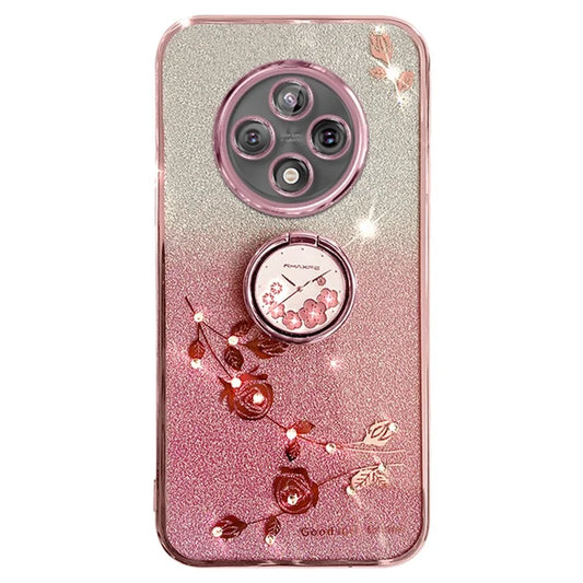 KADEM For Xiaomi Redmi 14C 4G Case Ring Kickstand TPU Flowers Phone Cover Gradient Glitter