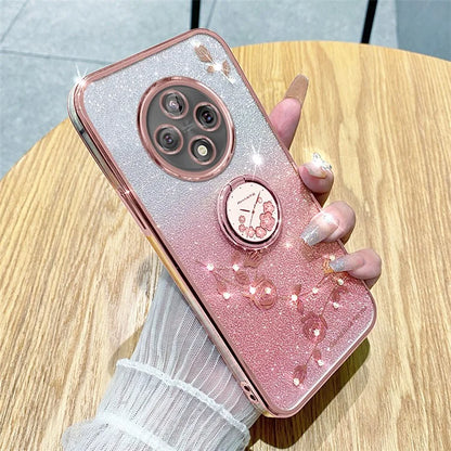 KADEM For Xiaomi Redmi 14C 4G Case Ring Kickstand TPU Flowers Phone Cover Gradient Glitter