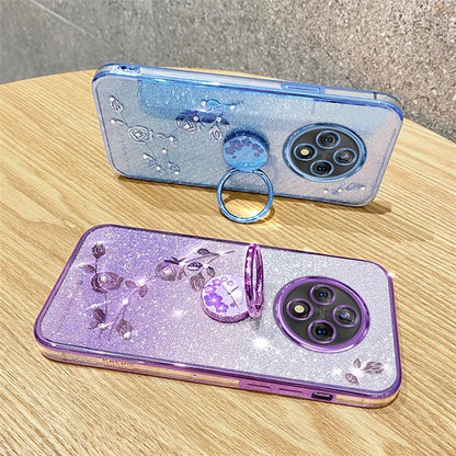 KADEM For Xiaomi Redmi 14C 4G Case Ring Kickstand TPU Flowers Phone Cover Gradient Glitter