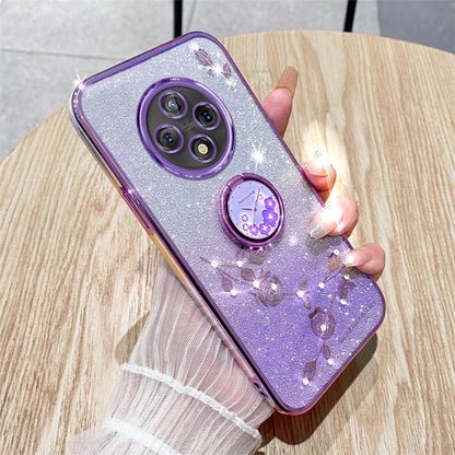 KADEM For Xiaomi Redmi 14C 4G Case Ring Kickstand TPU Flowers Phone Cover Gradient Glitter