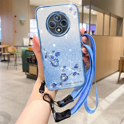 KADEM For Xiaomi Redmi 14C 4G Case Flower Pattern TPU Gradient Phone Cover with Lanyards