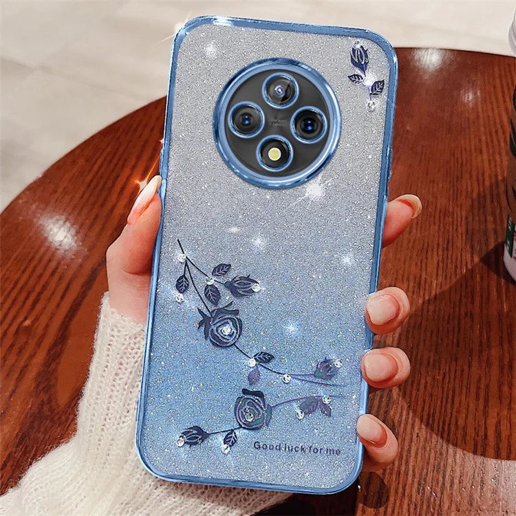 KADEM For Xiaomi Redmi 14C 4G Case Flower Pattern TPU Gradient Phone Cover with Lanyards