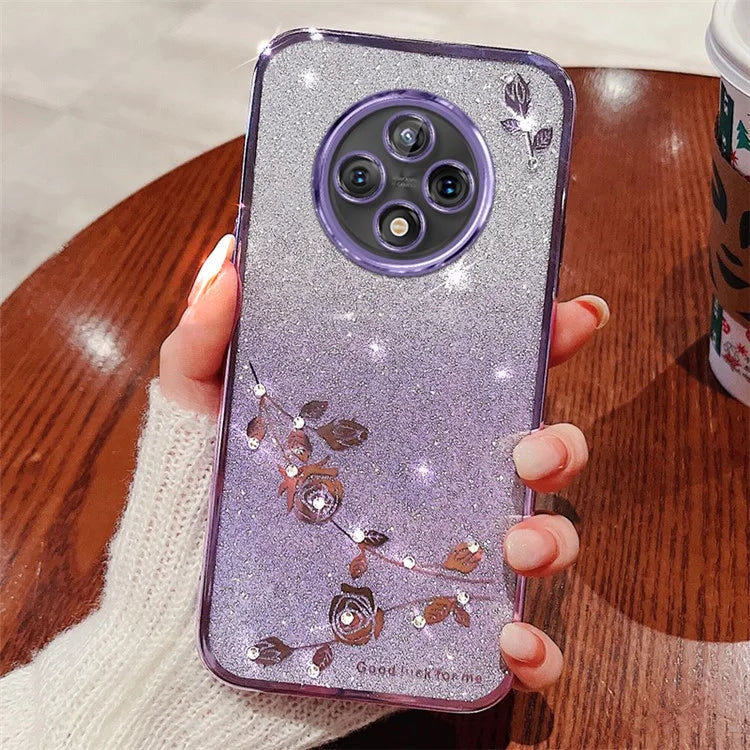 KADEM For Xiaomi Redmi 14C 4G Case Flower Pattern TPU Gradient Phone Cover with Lanyards