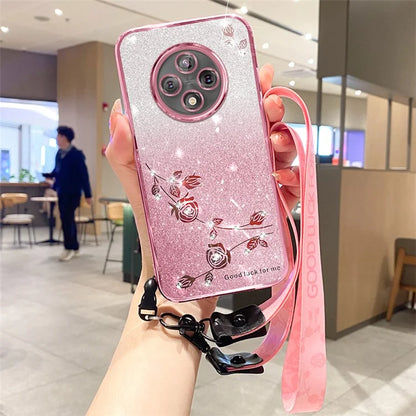 KADEM For Xiaomi Redmi 14C 4G Case Flower Pattern TPU Gradient Phone Cover with Lanyards