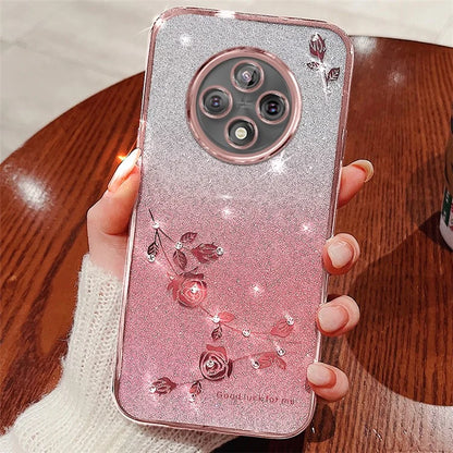 KADEM For Xiaomi Redmi 14C 4G Case Flower Pattern TPU Gradient Phone Cover with Lanyards