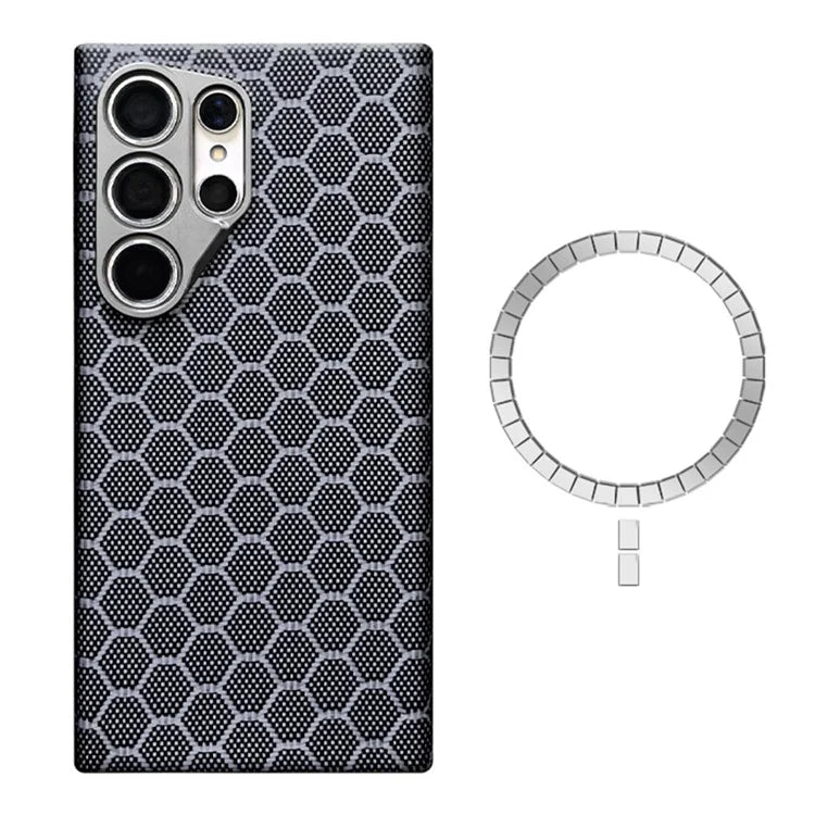 For Samsung Galaxy S24 Ultra Magnetic Case Aramid Fiber Honeycomb Texture Phone Cover