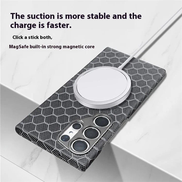 For Samsung Galaxy S24 Ultra Magnetic Case Aramid Fiber Honeycomb Texture Phone Cover