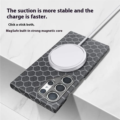 For Samsung Galaxy S24 Ultra Magnetic Case Aramid Fiber Honeycomb Texture Phone Cover