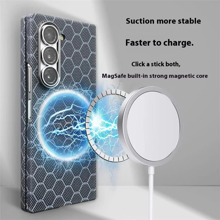 For Samsung Galaxy Z Fold6 5G Magnetic Case Aramid Fiber Honeycomb Texture Phone Cover