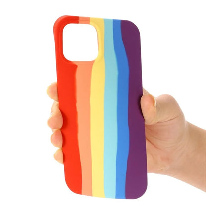 For iPhone 16 Case Phone Back Cover Rainbow Design Liquid Silicone Protective Case - Red Rainbow