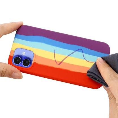 For iPhone 16 Case Phone Back Cover Rainbow Design Liquid Silicone Protective Case - Red Rainbow