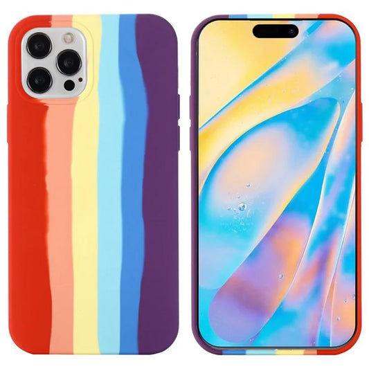 For iPhone 16 Pro Max Case Phone Back Cover Rainbow Design Liquid Silicone Protective Case - Red Rainbow